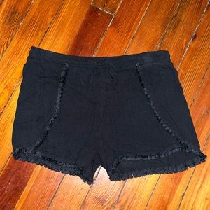Mossimo black shorts with front tie detail and fringe detail, size large